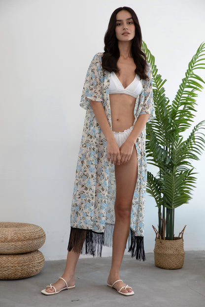 Women's Floral Chiffon Kimono: Open Front Swimsuit Cover-Up