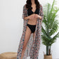 Blue Floral Print Chiffon Beach Kimono for Women's Swim Cover Up