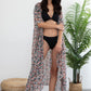 Blue Floral Print Chiffon Beach Kimono for Women's Swim Cover Up