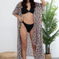 Blue Floral Print Chiffon Beach Kimono for Women's Swim Cover Up