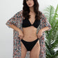 Blue Floral Print Chiffon Beach Kimono for Women's Swim Cover Up