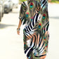 Plus Size Striped Print Beach Kaftan Dress - Button-Up Cover Up