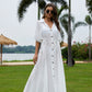 V-Neck Short Sleeve White Shirt Dress - Beach Cover-Up