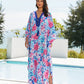 Women's Black Floral Print V-neck Kaftan Beach Cover-Up