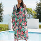 Women's Black Floral Print V-neck Kaftan Beach Cover-Up