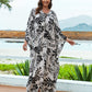 Batwing Sleeve Black & White Kaftan Swimsuit Cover