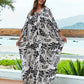 Batwing Sleeve Black & White Kaftan Swimsuit Cover