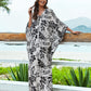 Batwing Sleeve Black & White Kaftan Swimsuit Cover