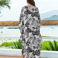 Batwing Sleeve Black & White Kaftan Swimsuit Cover