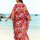 Women's Black Floral Print V-neck Kaftan Beach Cover-Up