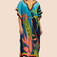 V-Neck Print Beach Caftan for Women with Side Split