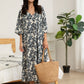 Leaf Print Beach Caftan: Women's Long V-Neck Cover-Up