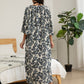 Leaf Print Beach Caftan: Women's Long V-Neck Cover-Up