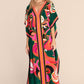 V-Neck Print Beach Caftan for Women with Side Split