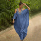 V Neck Embroidered Kaftan Cold Shoulder Beach Cover Up"