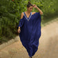 V Neck Embroidered Kaftan Cold Shoulder Beach Cover Up"