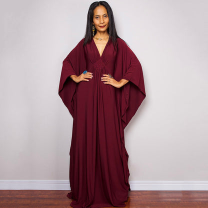 V-Neck Batwing Sleeve Plus Size Beach Caftan