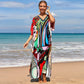 Colorful Print Plus Size Swimsuit Cover Up - V-Neck Kaftans