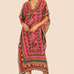 V-Neck Print Beach Caftan for Women with Side Split