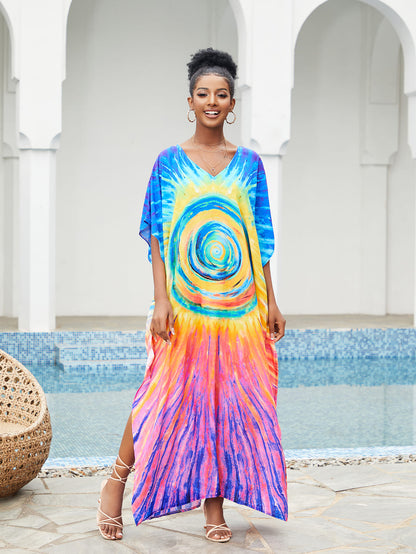 Print Long Kaftan Dress - Women's Beach Loungewear