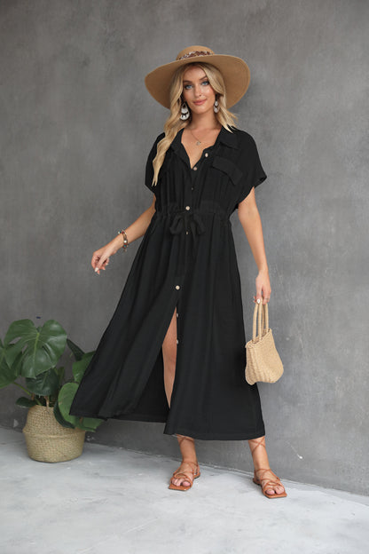 Casual Button-Down Beach Kimono for Women: Drawstring Waist