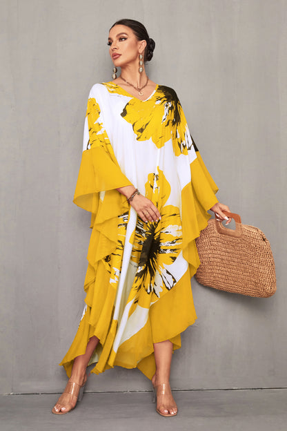 Women's Chiffon Print Caftan Beach Cover-Up, Plus Size