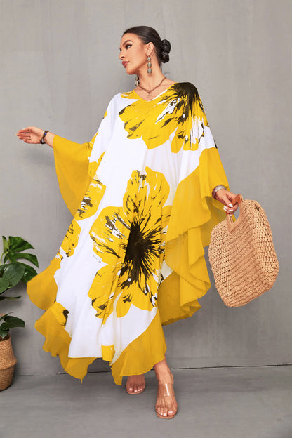 Women's Chiffon Print Caftan Beach Cover-Up, Plus Size