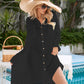 Long Sleeve Button-Down Beach Shirt Dress Cover-Up