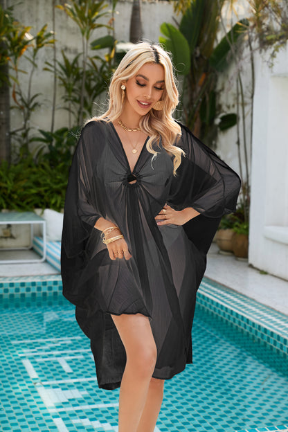 V-Neck Sheer Swimsuit Coverup Sexy Beach Kaftan