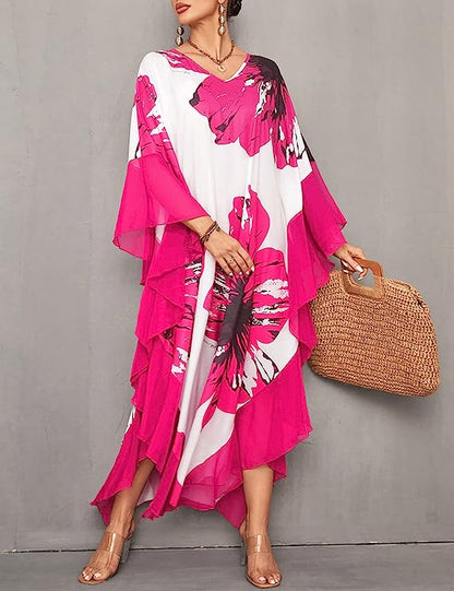 Women's Chiffon Print Caftan Beach Cover-Up, Plus Size