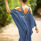 V Neck Embroidered Kaftan Cold Shoulder Beach Cover Up"