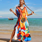 Colorful Print Plus Size Swimsuit Cover Up - V-Neck Kaftans