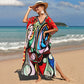 Colorful Print Plus Size Swimsuit Cover Up - V-Neck Kaftans