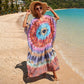 Colorful Print Plus Size Swimsuit Cover Up - V-Neck Kaftans