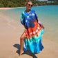 Colorful Print Plus Size Swimsuit Cover Up - V-Neck Kaftans