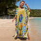 Colorful Print Plus Size Swimsuit Cover Up - V-Neck Kaftans