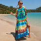 Colorful Print Plus Size Swimsuit Cover Up - V-Neck Kaftans