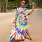 Colorful Print Plus Size Swimsuit Cover Up - V-Neck Kaftans