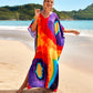 Colorful Print Plus Size Swimsuit Cover Up - V-Neck Kaftans