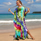 Colorful Print Plus Size Swimsuit Cover Up - V-Neck Kaftans