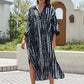 Short Sleeve Plus Size Pinstripe Beach Kaftan Cover-Ups