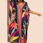 V-Neck Print Beach Caftan for Women with Side Split