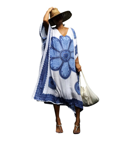 Print Plus Size V-Neck Kaftan Swimsuit Cover Up for Women