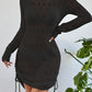 Long Sleeve Crochet Beach Cover Up Dress for Women