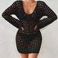 Long Sleeve Hollow Out Crochet Swimwear Cover Up