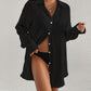 Women's Long Sleeve V-neck Black Swimsuit Cover-Up Shirt