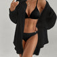 Women's Long Sleeve V-neck Black Swimsuit Cover-Up Shirt