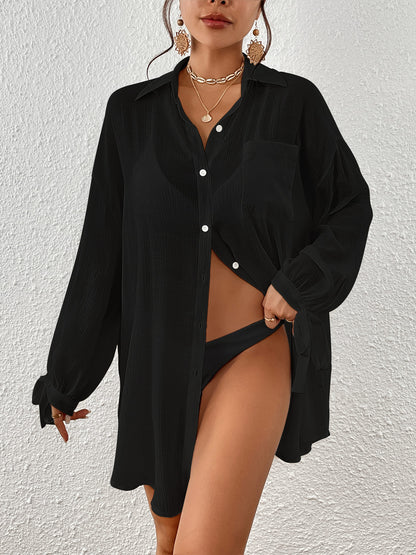 Women's Long Sleeve Button-Down Beach Cover-Up