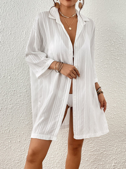 V-Neck Button-Down Beach Bikini Cover Up for Women