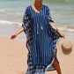 V-Neck Plus Size Caftan Swimsuit Cover Up with Side Split